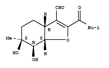 160299-95-6  3-Benzofurancarboxaldehyde,3a,4,5,6,7,7a-hexahydro-6,7-dihydroxy-6-methyl-2-(3-methyl-1-oxobutyl)-,(3aR,6S,7R,7aS)-