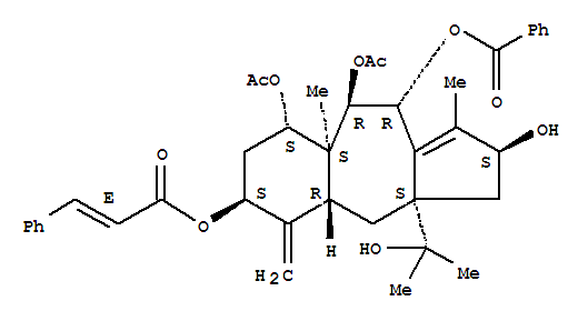 162558-76-1  2-Propenoic acid,3-phenyl-,(2S,3aS,4aR,6S,8S,8aS,9R,10R)-8,9-bis(acetyloxy)-10-(benzoyloxy)-2,3,3a,4,4a,5,6,7,8,8a,9,10-dodecahydro-2-hydroxy-3a-(1-hydroxy-1-methylethyl)-1,8a-dimethyl-5-methylenebenz[f]azulen-6-ylester, (2E)-