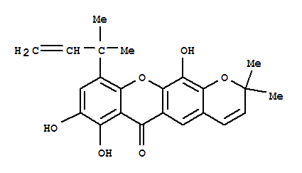 166197-39-3  2H,6H-Pyrano[3,2-b]xanthen-6-one,10-(1,1-dimethyl-2-propenyl)-7,8,12-trihydroxy-2,2-dimethyl- (9CI)