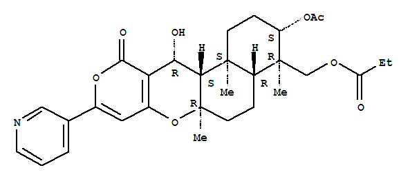 176385-06-1  2H,11H-Naphtho[2,1-b]pyrano[3,4-e]pyran-11-one,3-(acetyloxy)-1,3,4,4a,5,6,6a,12,12a,12b-decahydro-12-hydroxy-4,6a,12b-trimethyl-4-[(1-oxopropoxy)methyl]-9-(3-pyridinyl)-,(3S,4R,4aR,6aR,12R,12aR,12bS)- (9CI)