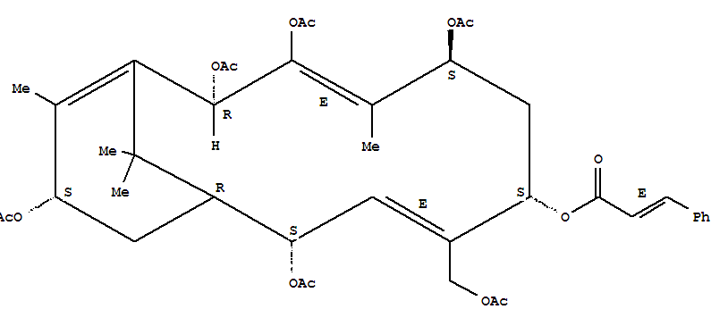 194782-02-0  2-Propenoic acid,3-phenyl-,(1R,2S,5S,7S,10R,13S)-2,7,9,10,13-pentakis(acetyloxy)-4-[(acetyloxy)methyl]-8,12,15,15-tetramethylbicyclo[9.3.1]pentadeca-3,8,11-trien-5-ylester, (2E)-