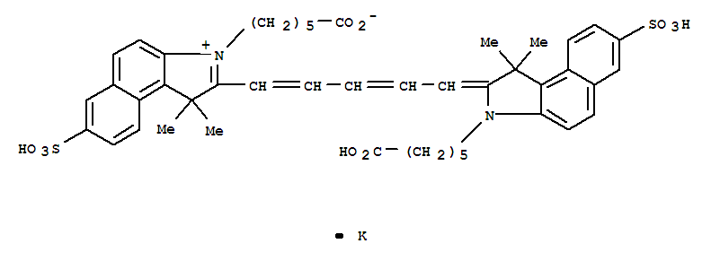 196093-80-8  1H-Benz[e]indolium,3-(5-carboxypentyl)-2-[5-[3-(5-carboxypentyl)-1,3-dihydro-1,1-dimethyl-7-sulfo-2H-benz[e]indol-2-ylidene]-1,3-pentadien-1-yl]-1,1-dimethyl-7-sulfo-,inner salt, potassium salt (1:1)