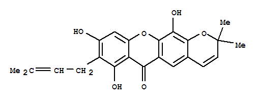 197447-33-9  2H,6H-Pyrano[3,2-b]xanthen-6-one,7,9,12-trihydroxy-2,2-dimethyl-8-(3-methyl-2-butenyl)- (9CI)