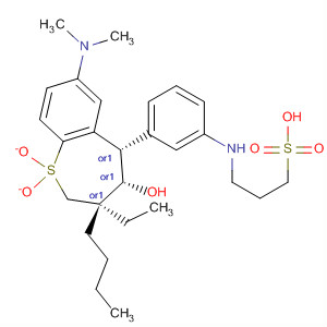 280105-98-8  1-Propanesulfonic acid,3-[[3-[(3R,4S,5S)-3-butyl-7-(dimethylamino)-3-ethyl-2,3,4,5-tetrahydro-4-hydroxy-1,1-dioxido-1-benzothiepin-5-yl]phenyl]amino]-, rel-