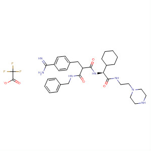 280553-87-9  Propanediamide,2-[[4-(aminoiminomethyl)phenyl]methyl]-N-[(1S)-1-cyclohexyl-2-oxo-2-[[2-(1-piperazinyl)ethyl]amino]ethyl]-N'-(phenylmethyl)-,mono(trifluoroacetate)