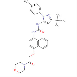 285983-44-0  Morpholine,4-[[[4-[[[[3-(1,1-dimethylethyl)-1-(4-methylphenyl)-1H-pyrazol-5-yl]amino]carbonyl]amino]-1-naphthalenyl]oxy]acetyl]-