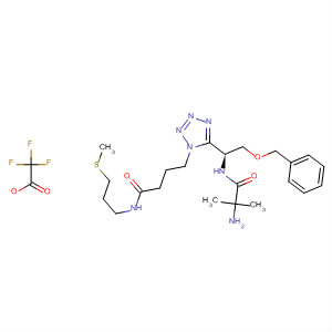 295332-43-3  1H-Tetrazole-1-butanamide,5-[(1S)-1-[(2-amino-2-methyl-1-oxopropyl)amino]-2-(phenylmethoxy)ethyl]-N-[3-(methylthio)propyl]-, mono(trifluoroacetate)