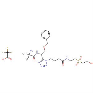 295332-49-9  1H-Tetrazole-1-butanamide,5-[(1S)-1-[(2-amino-2-methyl-1-oxopropyl)amino]-2-(phenylmethoxy)ethyl]-N-[2-[(2-hydroxyethyl)sulfonyl]ethyl]-, mono(trifluoroacetate) (salt)