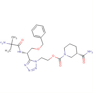 295336-07-1  1-Piperidinecarboxylic acid, 3-(aminocarbonyl)-,2-[5-[(1S)-1-[(2-amino-2-methyl-1-oxopropyl)amino]-2-(phenylmethoxy)ethyl]-1H-tetrazol-1-yl]ethyl ester