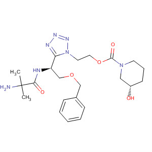 295336-15-1  1-Piperidinecarboxylic acid, 3-hydroxy-,2-[5-[(1S)-1-[(2-amino-2-methyl-1-oxopropyl)amino]-2-(phenylmethoxy)ethyl]-1H-tetrazol-1-yl]ethyl ester