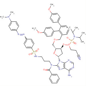 252337-64-7  Adenosine,N-benzoyl-5'-O-[bis(4-methoxyphenyl)phenylmethyl]-2'-deoxy-8-[[3-[[[4-[[4-(dimethylamino)phenyl]azo]phenyl]sulfonyl]amino]propyl]amino]-,3'-[2-cyanoethyl bis(1-methylethyl)phosphoramidite]