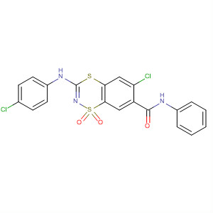 256512-93-3  1,4,2-Benzodithiazine-7-carboxamide,6-chloro-3-[(4-chlorophenyl)amino]-N-phenyl-, 1,1-dioxide