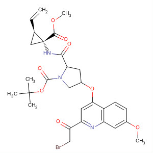 259214-79-4  1-Pyrrolidinecarboxylic acid,4-[[2-(bromoacetyl)-7-methoxy-4-quinolinyl]oxy]-2-[[[(1R,2S)-2-ethenyl-1-(methoxycarbonyl)cyclopropyl]amino]carbonyl]-, 1,1-dimethylethylester, (2S,4R)-