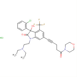 259667-24-8  Morpholine,4-[5-[3-(2-chlorophenyl)-1-[2-(diethylamino)ethyl]-2,3-dihydro-3-hydroxy-2-oxo-4-(trifluoromethyl)-1H-indol-6-yl]-1-oxo-4-pentynyl]-,monohydrochloride