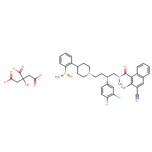 263861-05-8  1-Naphthalenecarboxamide,3-cyano-N-[(2S)-2-(3,4-dichlorophenyl)-4-[4-[2-[(S)-methylsulfinyl]phenyl]-1-piperidinyl]butyl]-N,2-dimethyl-,2-hydroxy-1,2,3-propanetricarboxylate (1:1)