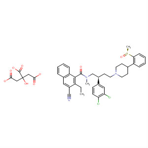 263861-11-6  1-Naphthalenecarboxamide,3-cyano-N-[(2S)-2-(3,4-dichlorophenyl)-4-[4-[2-[(S)-methylsulfinyl]phenyl]-1-piperidinyl]butyl]-2-ethyl-N-methyl-,2-hydroxy-1,2,3-propanetricarboxylate (1:1)