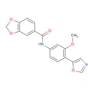 267405-99-2  1,3-Benzodioxole-5-carboxamide, N-[3-methoxy-4-(5-oxazolyl)phenyl]-