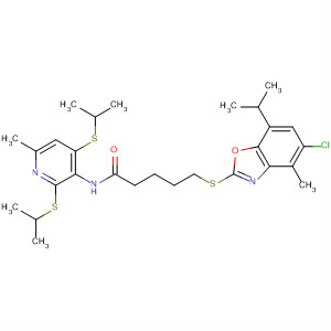 225941-82-2  Pentanamide,5-[[5-chloro-4-methyl-7-(1-methylethyl)-2-benzoxazolyl]thio]-N-[6-methyl-2,4-bis[(1-methylethyl)thio]-3-pyridinyl]-