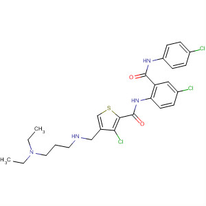 229338-27-6  2-Thiophenecarboxamide,3-chloro-N-[4-chloro-2-[[(4-chlorophenyl)amino]carbonyl]phenyl]-4-[[[2-(diethylamino)ethyl]methylamino]methyl]-