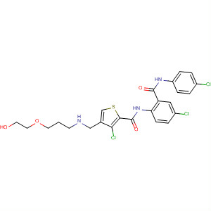 229338-97-0  2-Thiophenecarboxamide,3-chloro-N-[4-chloro-2-[[(4-chlorophenyl)amino]carbonyl]phenyl]-4-[[[2-(2-hydroxyethoxy)ethyl]methylamino]methyl]-