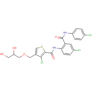 229342-32-9  2-Thiophenecarboxamide,3-chloro-N-[4-chloro-2-[[(4-chlorophenyl)amino]carbonyl]phenyl]-4-[(2,3-dihydroxypropoxy)methyl]-