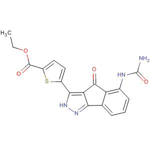 247149-37-7  2-Thiophenecarboxylic acid,5-[5-[(aminocarbonyl)amino]-2,4-dihydro-4-oxoindeno[1,2-c]pyrazol-3-yl]-, ethyl ester