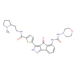 247149-72-0  2-Thiophenecarboxamide,5-[2,4-dihydro-5-[[(4-morpholinylamino)carbonyl]amino]-4-oxoindeno[1,2-c]pyrazol-3-yl]-N-[2-(1-methyl-2-pyrrolidinyl)ethyl]-