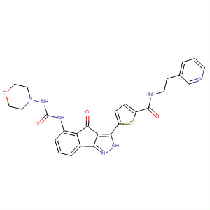 247149-79-7  2-Thiophenecarboxamide,5-[2,4-dihydro-5-[[(4-morpholinylamino)carbonyl]amino]-4-oxoindeno[1,2-c]pyrazol-3-yl]-N-[2-(3-pyridinyl)ethyl]-