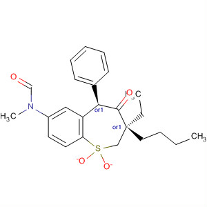 213313-15-6  Formamide,N-[(3R,5R)-3-butyl-3-ethyl-2,3,4,5-tetrahydro-1,1-dioxido-4-oxo-5-phenyl-1-benzothiepin-7-yl]-N-methyl-, rel-
