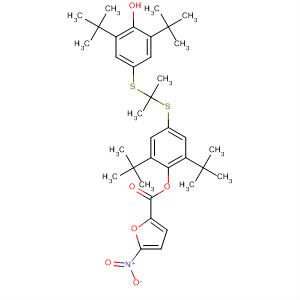 216167-83-8  2-Furancarboxylic acid, 5-nitro-,4-[[1-[[3,5-bis(1,1-dimethylethyl)-4-hydroxyphenyl]thio]-1-methylethyl]thio]-2,6-bis(1,1-dimethylethyl)phenyl ester