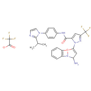 218299-36-6  1H-Pyrazole-5-carboxamide,1-(3-amino-1,2-benzisoxazol-5-yl)-N-[4-[2-(1-methylethyl)-1H-imidazol-1-yl]phenyl]-3-(trifluoromethyl)-, mono(trifluoroacetate)