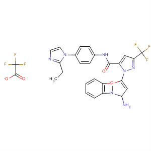 218299-37-7  1H-Pyrazole-5-carboxamide,1-(3-amino-1,2-benzisoxazol-5-yl)-N-[4-(2-ethyl-1H-imidazol-1-yl)phenyl]-3-(trifluoromethyl)-, mono(trifluoroacetate)