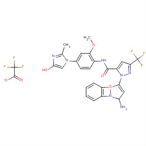 218299-41-3  1H-Pyrazole-5-carboxamide,1-(3-amino-1,2-benzisoxazol-5-yl)-N-[2-methoxy-4-(2-methyl-1H-imidazol-1-yl)phenyl]-3-(trifluoromethyl)-, mono(trifluoroacetate)