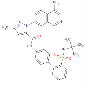 218301-14-5  1H-Pyrazole-5-carboxamide,1-(4-amino-7-isoquinolinyl)-N-[2'-[[(1,1-dimethylethyl)amino]sulfonyl][1,1'-biphenyl]-4-yl]-3-methyl-