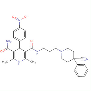 219553-68-1  3,5-Pyridinedicarboxamide,N-[3-(4-cyano-4-phenyl-1-piperidinyl)propyl]-1,4-dihydro-2,6-dimethyl-4-(4-nitrophenyl)-
