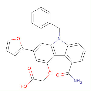 220862-34-0  Acetic acid,[[5-(aminocarbonyl)-2-(2-furanyl)-9-(phenylmethyl)-9H-carbazol-4-yl]oxy]-