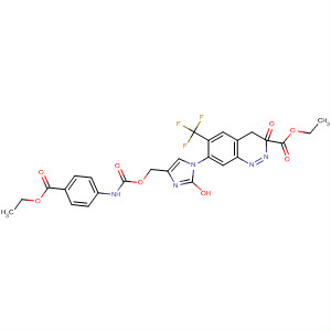221164-27-8  2-Quinoxalinecarboxylic acid,7-[4-[[[[[4-(ethoxycarbonyl)phenyl]amino]carbonyl]oxy]methyl]-1H-imidazol-1-yl]-3,4-dihydro-3-oxo-6-(trifluoromethyl)-, ethyl ester