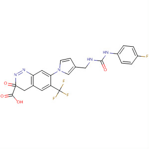 221165-29-3  2-Quinoxalinecarboxylic acid,7-[3-[[[[(4-fluorophenyl)amino]carbonyl]amino]methyl]-1H-pyrrol-1-yl]-3,4-dihydro-3-oxo-6-(trifluoromethyl)-