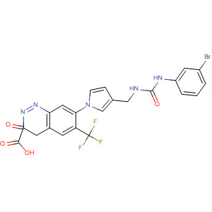 221165-36-2  2-Quinoxalinecarboxylic acid,7-[3-[[[[(3-bromophenyl)amino]carbonyl]amino]methyl]-1H-pyrrol-1-yl]-3,4-dihydro-3-oxo-6-(trifluoromethyl)-