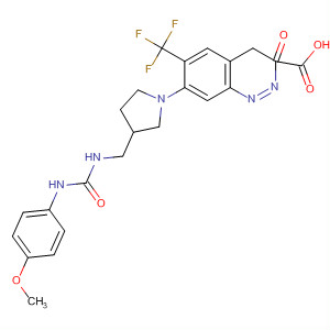 221165-41-9  2-Quinoxalinecarboxylic acid,3,4-dihydro-7-[3-[[[[(4-methoxyphenyl)amino]carbonyl]amino]methyl]-1H-pyrrol-1-yl]-3-oxo-6-(trifluoromethyl)-