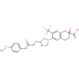 221165-59-9  2-Quinoxalinecarboxylic acid,3,4-dihydro-7-[4-[[[[(4-methoxyphenyl)amino]carbonyl]amino]methyl]-1H-imidazol-1-yl]-3-oxo-6-(trifluoromethyl)-