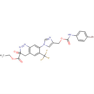 221165-64-6  2-Quinoxalinecarboxylic acid,7-[4-[[[[(4-bromophenyl)amino]carbonyl]oxy]methyl]-1H-imidazol-1-yl]-3,4-dihydro-3-oxo-6-(trifluoromethyl)-, ethyl ester
