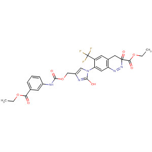 221165-74-8  2-Quinoxalinecarboxylic acid,7-[4-[[[[[3-(ethoxycarbonyl)phenyl]amino]carbonyl]oxy]methyl]-1H-imidazol-1-yl]-3,4-dihydro-3-oxo-6-(trifluoromethyl)-, ethyl ester