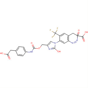 221166-08-1  2-Quinoxalinecarboxylic acid,7-[4-[[[[[4-(carboxymethyl)phenyl]amino]carbonyl]oxy]methyl]-1H-imidazol-1-yl]-3,4-dihydro-3-oxo-6-(trifluoromethyl)-