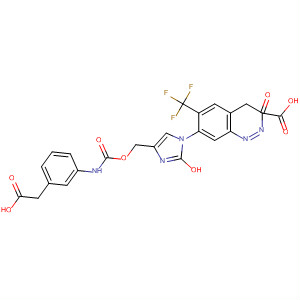 221166-10-5  2-Quinoxalinecarboxylic acid,7-[4-[[[[[3-(carboxymethyl)phenyl]amino]carbonyl]oxy]methyl]-1H-imidazol-1-yl]-3,4-dihydro-3-oxo-6-(trifluoromethyl)-