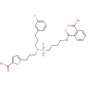 223489-13-2  2-Thiophenecarboxylic acid,5-[3-[[[4-[(2-carboxybenzoyl)amino]butyl]sulfonyl][3-(3-chlorophenyl)propyl]amino]propyl]-