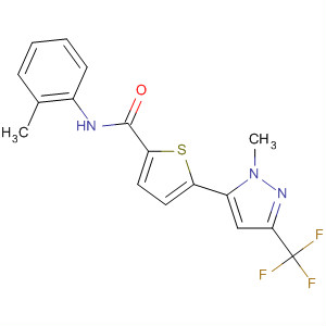 223499-70-5  2-Thiophenecarboxamide,N-(2-methylphenyl)-5-[1-methyl-3-(trifluoromethyl)-1H-pyrazol-5-yl]-