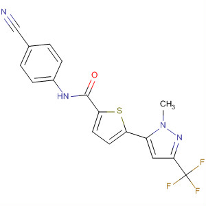 223499-99-8  2-Thiophenecarboxamide,N-(4-cyanophenyl)-5-[1-methyl-3-(trifluoromethyl)-1H-pyrazol-5-yl]-