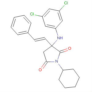 200813-02-1  2,5-Pyrrolidinedione,1-cyclohexyl-3-[(3,5-dichlorophenyl)amino]-3-[(1E)-2-phenylethenyl]-