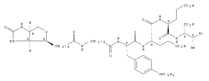 201422-05-1  L-Isoleucine,N-[6-[[5-[(3aS,4S,6aR)-hexahydro-2-oxo-1H-thieno[3,4-d]imidazol-4-yl]-1-oxopentyl]amino]-1-oxohexyl]-O-phosphono-L-tyrosyl-L-a-glutamyl-L-a-glutamyl- (9CI)